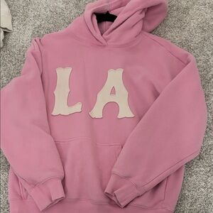 PacSun Pink Pullover Hoodie with Cream LA Logo